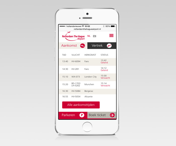 Design website rotterdam the hague airport app mobiel