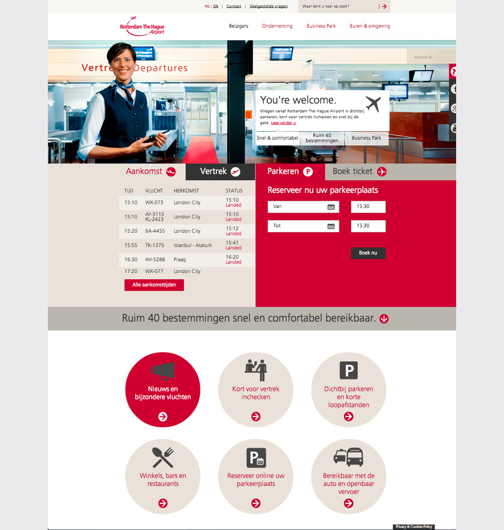 Design website rotterdam the hague airport homepage